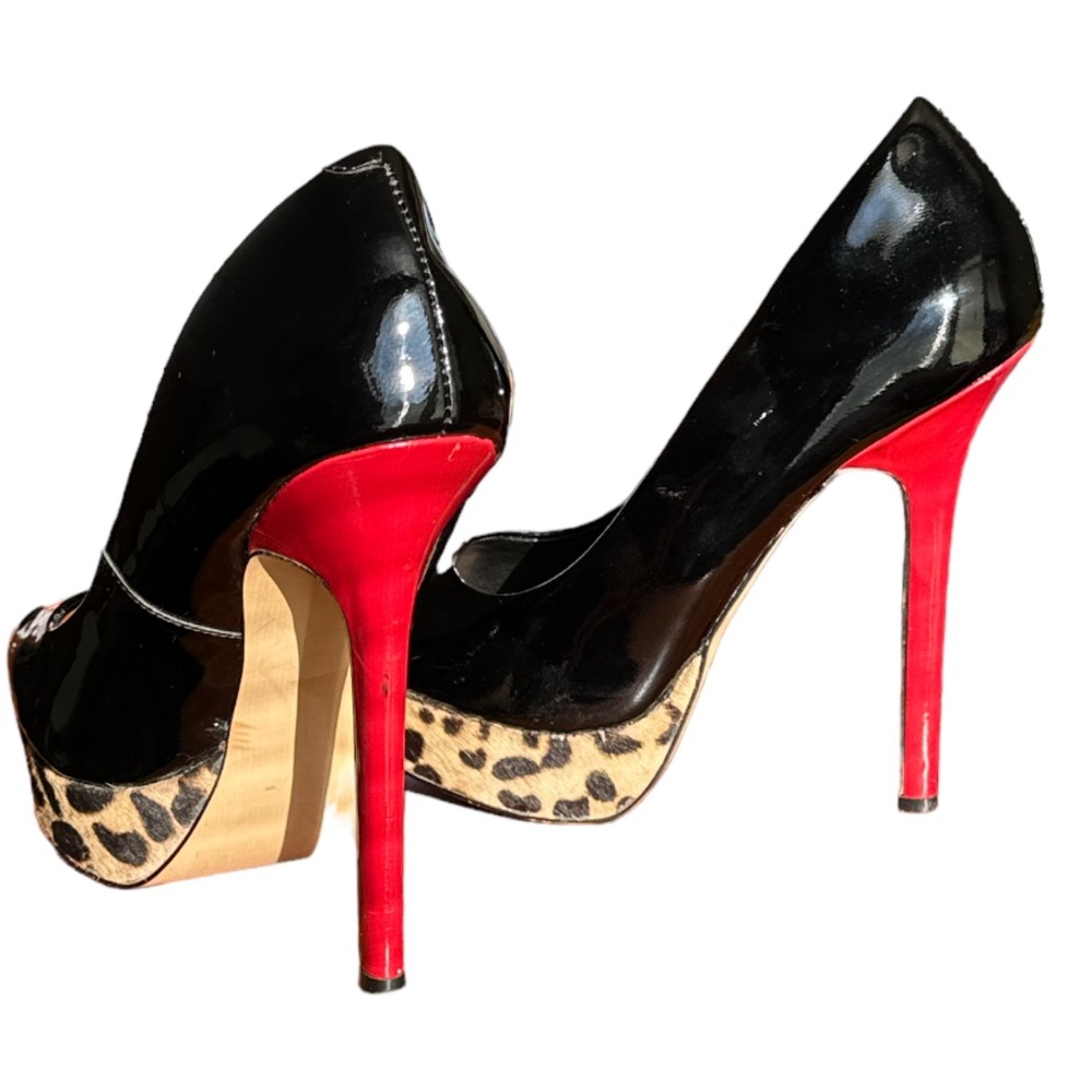 Steve Madden Jaagg Open Toe Black Patent Cheetah … - image 4